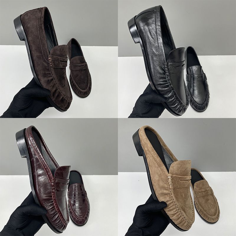 Top Quality Ruched Penny Loafers Le Loafers Backless Mules Designer Men Women Creased Real Leather Suede Slip On Flat Dress Shoe Classic Daily Street Shoe Size EU35-47 - 7 of 9