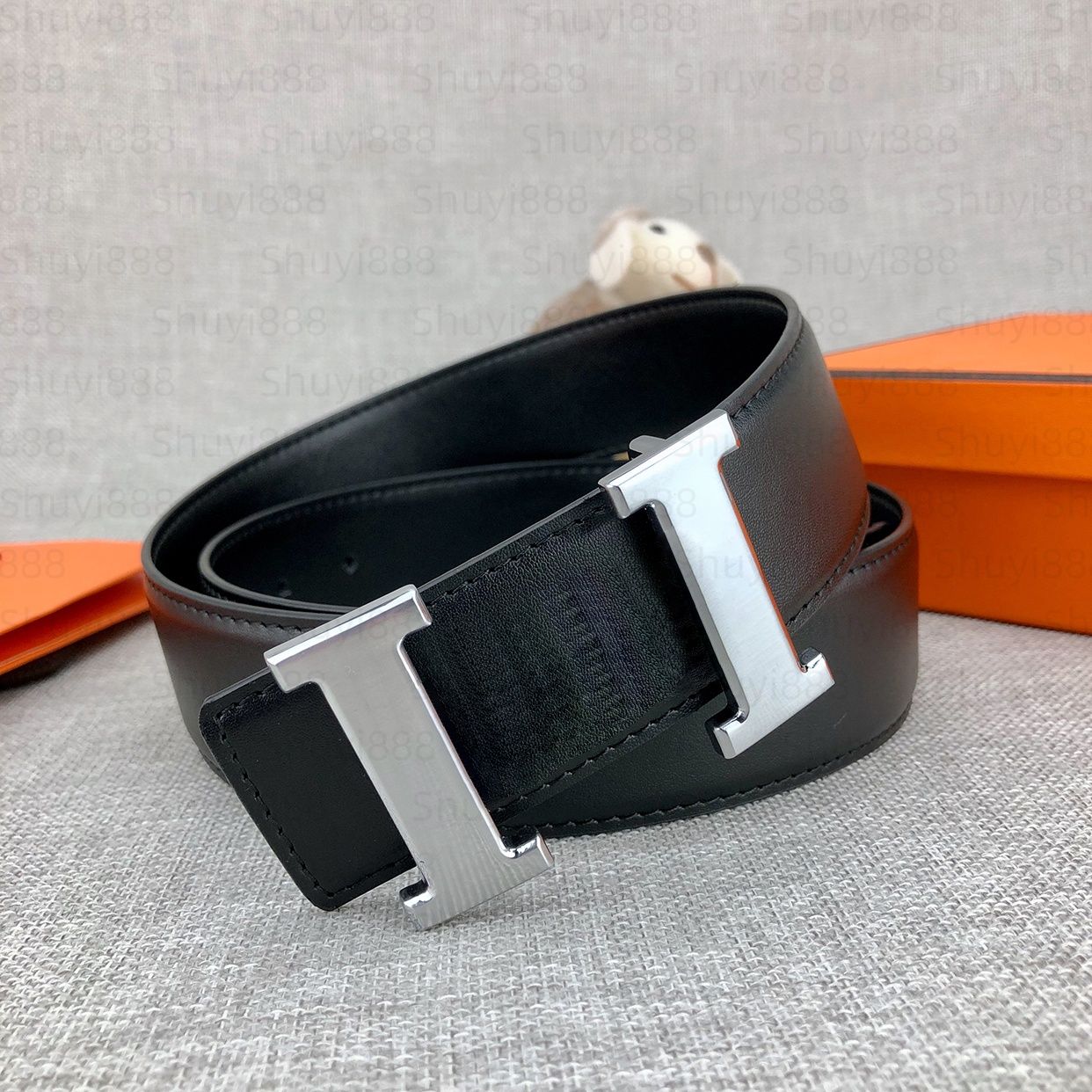 men belt designer women belt mens belt ceinture fashion belt womens belt 38mm genuine leather letter H buckle belt classic business leisure girdle with box - 4 of 9