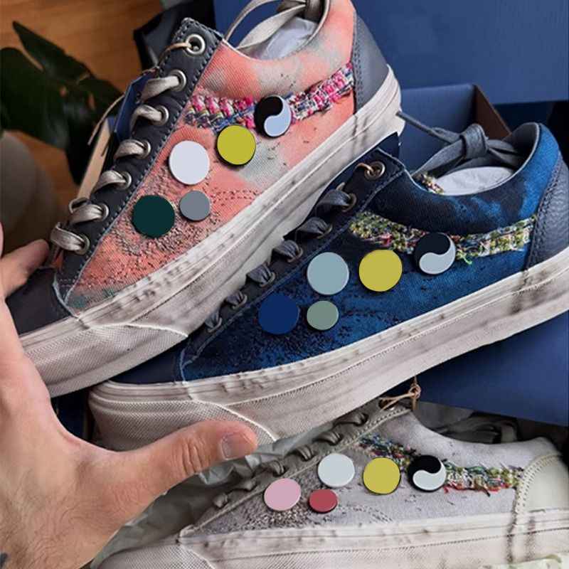 Latest Designer Canvas Shoes Men Women Pearlized Sneakers White Fuchsia Red Blue Pearl Shoes Retro Skate Flats Trainers Outdoor Casual Shoes 1083 - 4 of 9