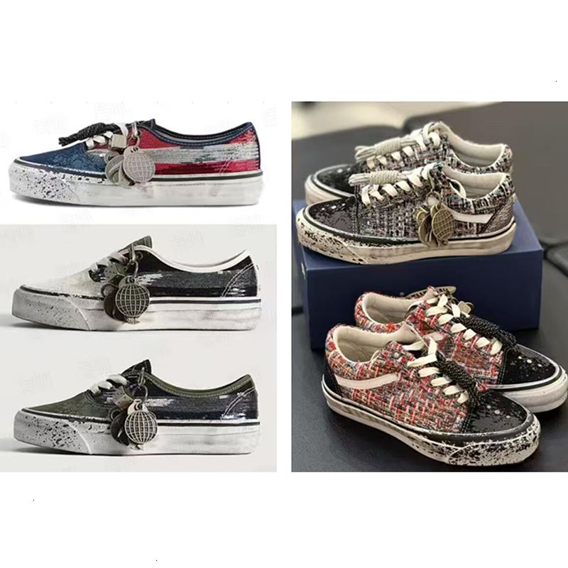 2026 Pearlized Canvas Shoes Luxury Brands Old Sneakers Mens Women Designer Trainers Vintage Sports Casual Shoes Lace-Up Walking Shoe 1083 - 5 of 9