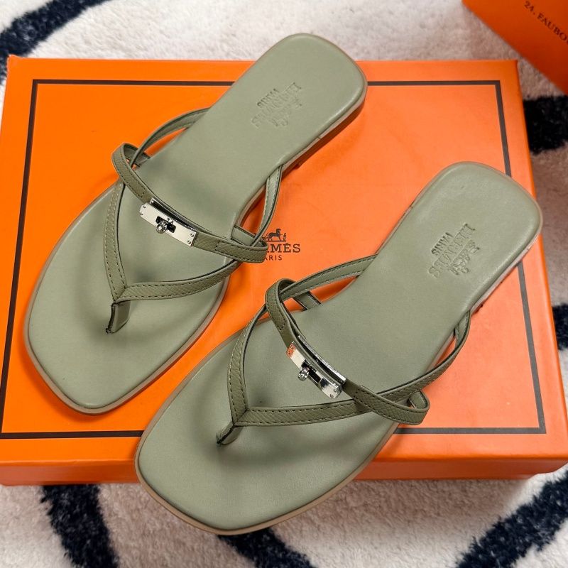 Hermes Miss sandal women Empir Kelly Buckle Thong designer Sandals Genuine Leather Flat Minimalist Slip On Summer Beach Flip Flop Slippers Multi Colors - 7 of 8