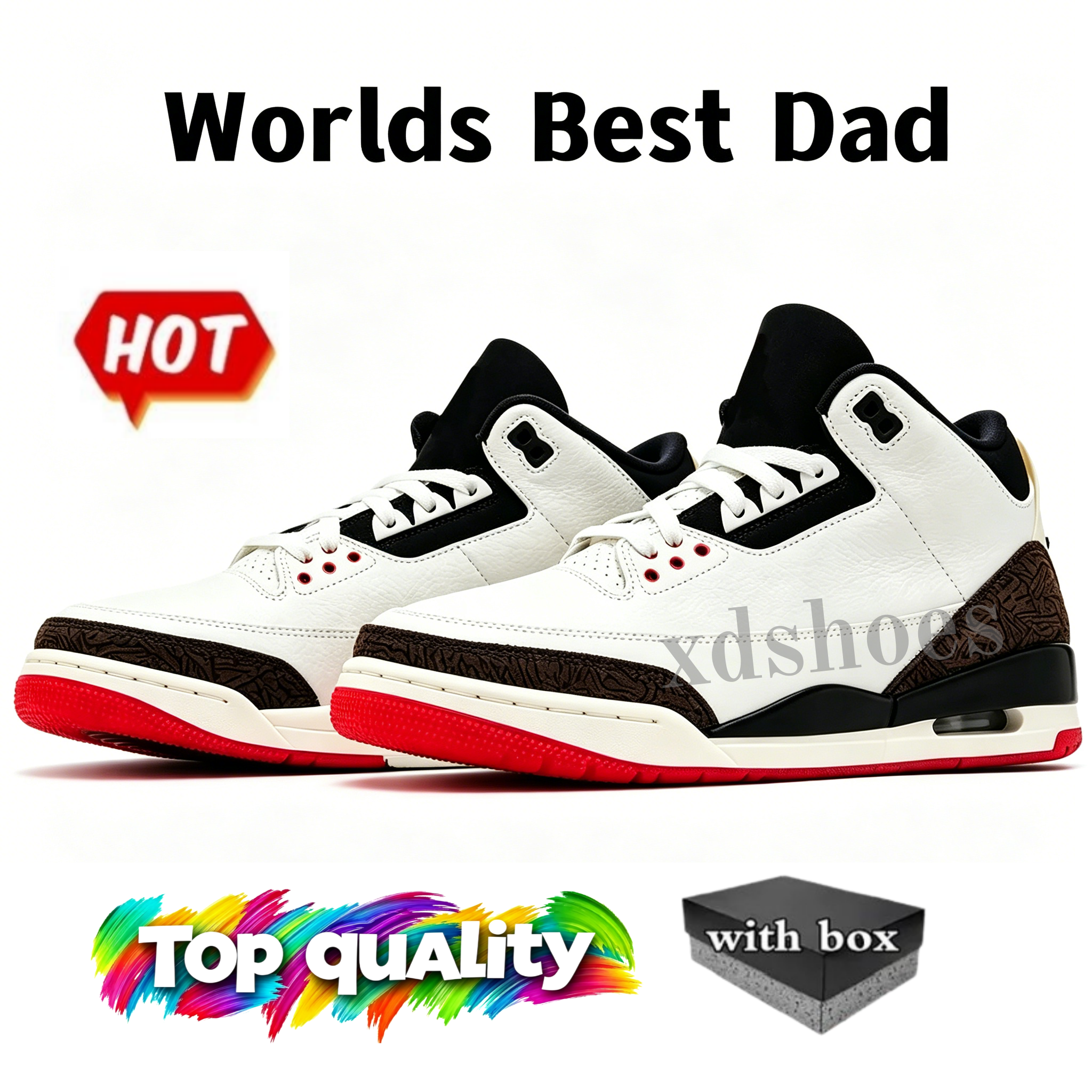With box 3 Basketball Shoes 3s Black Cat Medium Olive SoleFly Brazil BIN 23 True Blue Worlds Best Dad Champagne Oysters Denim Pink Glow Mens Womens Trainers Sport - 4 of 8