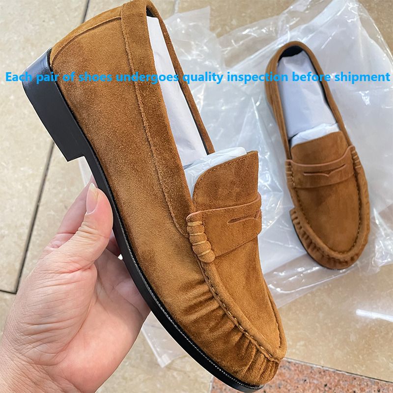 Top Quality Ruched Penny Loafers Le Loafers Backless Mules Designer Men Women Creased Real Leather Suede Slip On Flat Dress Shoe Classic Daily Street Shoe Size EU35-47 - 3 of 9