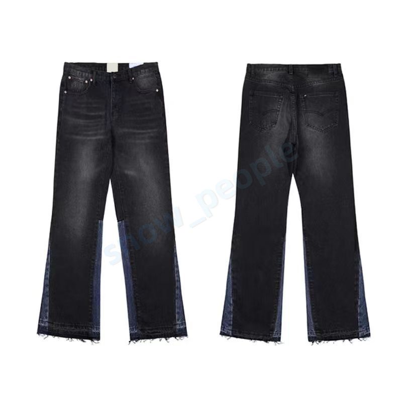 Mens Designers Flared Jeans Hip Hop Spliced men jeans Distressed Ripped Slim Fit Denim Trousers Mans Streetwear Washed Pants Size S-XL - 4 of 8