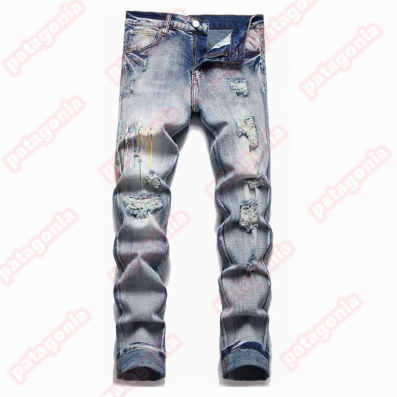 Mens Designer jeans Fashion Jeans European America Style Jean Streetwear Letter Embroidery Pants Patchwork Ripped For Motorcycle Pant Skinny Jeans - 3 of 9