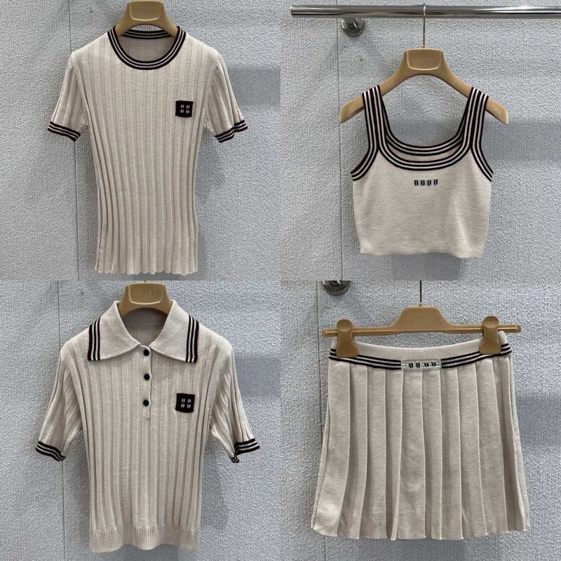 Luxury Letters Knits Polos Tops For Women Designer Pleated Mini Skirt Summer Knitted Tennis Sporty Jumpers Sexy Y2k Crop Slim Fit Tank Vest - 1 of 8
