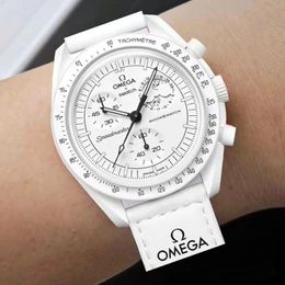 OmegaSwatch Quatz Chrono Stainless Steel Men's Watch Stainless Steel Case Silver Case New Black Case - djzhucl