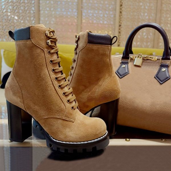 High Quality Designer Star Trail Ankle Boots Women Suede Calf Leather Platform Block Heel Lace Up Zipper Winter Combat Booties Daily Outdoor Shoes 1178 - Shoes & Accessories - djzhucl