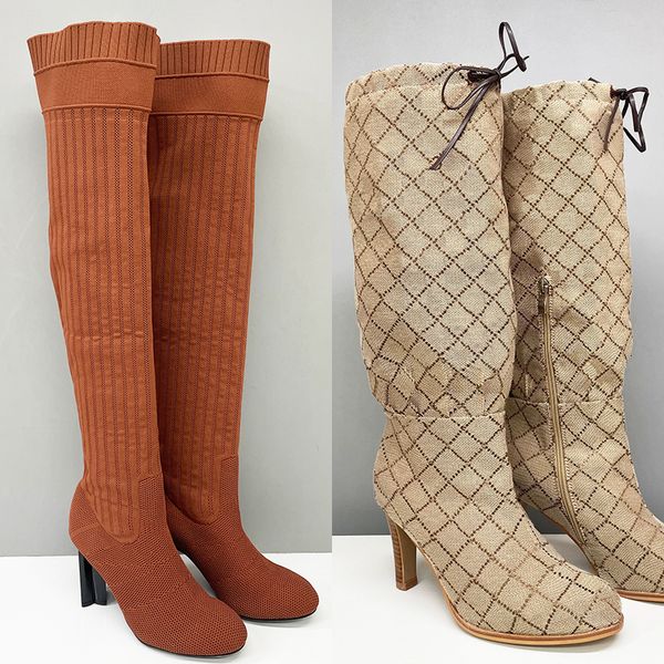 2026 Women Designer Boots Over The Knee Sock Boot Winter Socks Long Boot Adjustable Straps Canvas Zipper Laces Original Shoes Ladies Girls Sexy Knee High Boot 335 - Shoes & Accessories - djzhucl