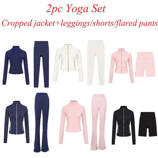 2Pc Gym Set Cropped Jacket Gym Clothe Woman Crop Jacket Women Leggings Run Short Workout Outfits Fitness Leggings for Woman Designer - Sports & Outdoors - djzhucl
