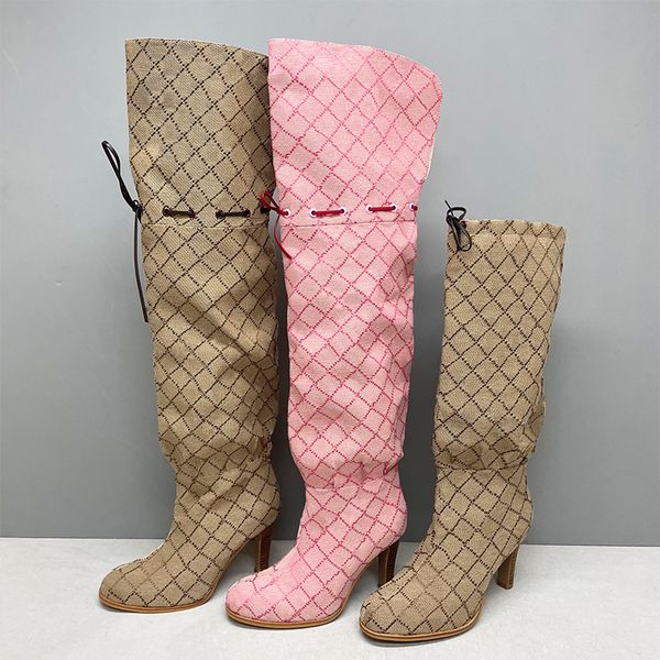 Over The Knee Boot Women Designer Boots Winter Sock Long Boot Adjustable Straps Canvas Zipper Laces Original Shoes Ladies Girls Sexy Knee High Boot 335 - Shoes & Accessories - djzhucl