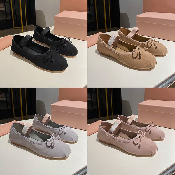 Designer Loafers Ballet Flat Shoes Women Leather Sandals Butterfly Soft Sole Suede Sneaker Elastic Band Shallow Mouth Mary Janes Casual Shoes 1062 - Shoes & Accessories - djzhucl