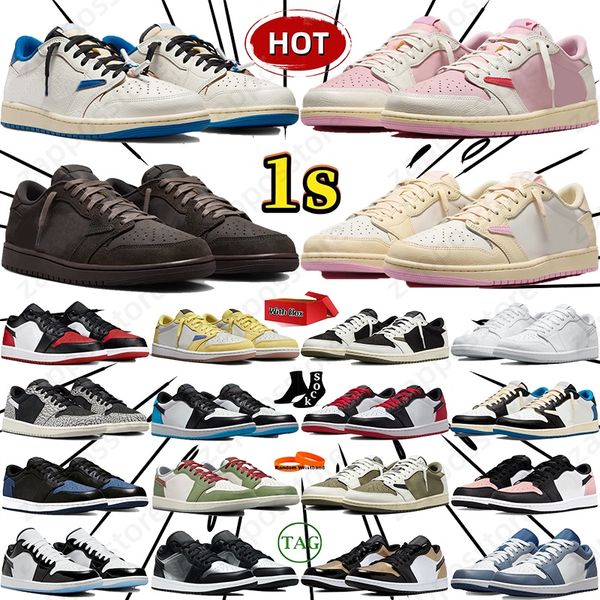 Designer for Men Women Low 1 1s Basketball Shoes Sneakers Black Phantom Tropical Pink Sail Medium Olive Outdoor Sports Trainers Sneaker Traviscotts Shoes EUR 36-45 - Shoes & Accessories - djzhucl