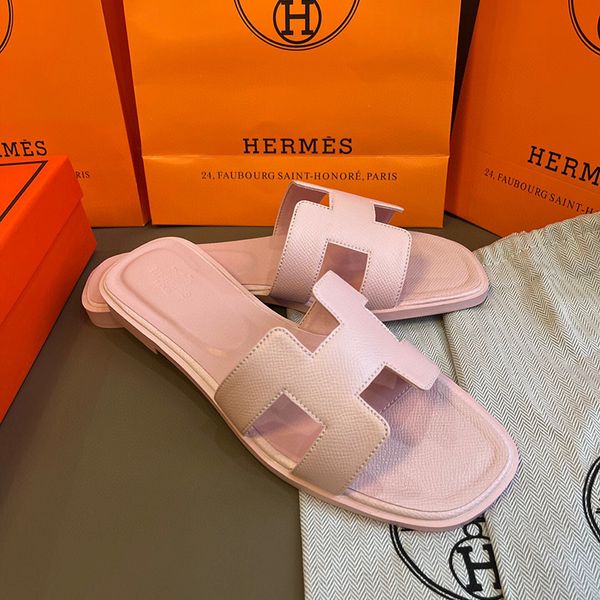 Hermes oran sandals free shipping with box claquette slippers for women designer white pink brown black red luxury flat sandals leather outdoor beach flip flops - Shoes & Accessories - djzhucl