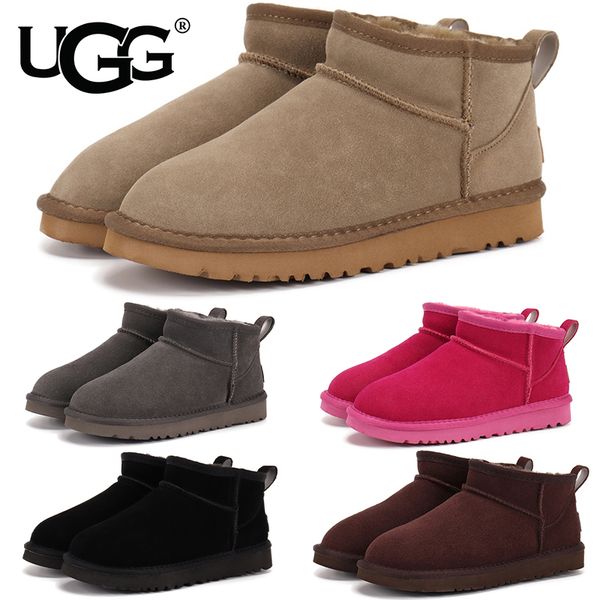 UGG Women's Classic Ultra Mini Snow Boots Suede Shearling Lined Flat Sole Anti-slip Warm Winter Ankle Boots Multiple colors - Shoes & Accessories - djzhucl