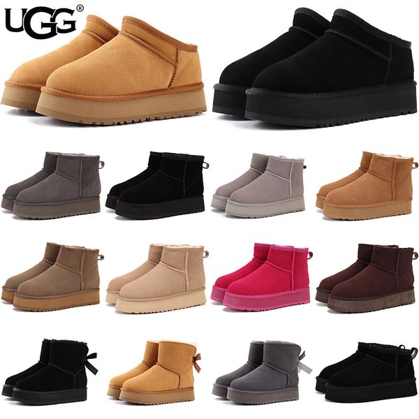 UGG Women's Classic Ultra Mini Platform Boots Suede Shearling Lined Thick Sole Winter Warm Anti-Slip Ankle Snow Boots Multiple colors - Shoes & Accessories - djzhucl