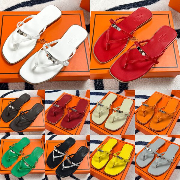 Hermes Miss sandal women Empir Kelly Buckle Thong designer Sandals Genuine Leather Flat Minimalist Slip On Summer Beach Flip Flop Slippers Multi Colors - Shoes & Accessories - djzhucl
