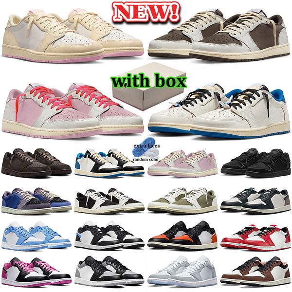 with box 1 1s low basketball shoes men women designer sneakers shy pink mocha olive black phantom blue velvet brown sports outdoor travis travi trainers scottshoes - Bags, Shoes & Accs - djzhucl