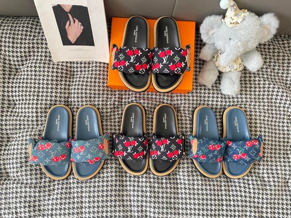 LV x TM Murakami Cherry Maya Sunset Flat Comfort Sandal Strap Platform Slide Sandals for Women Comfort Outdoor Beach Vacation Casual Slippers Multiple colors - Shoes & Accessories - djzhucl