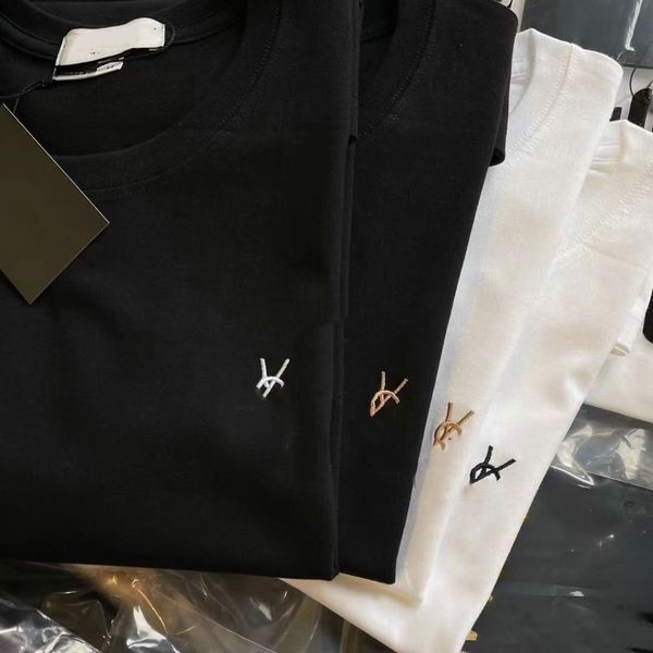 Embroidery Chest Logo Cotton T-shirt Unisex Crew Neck Loose Casual Basic Tee - Apparel - djzhucl