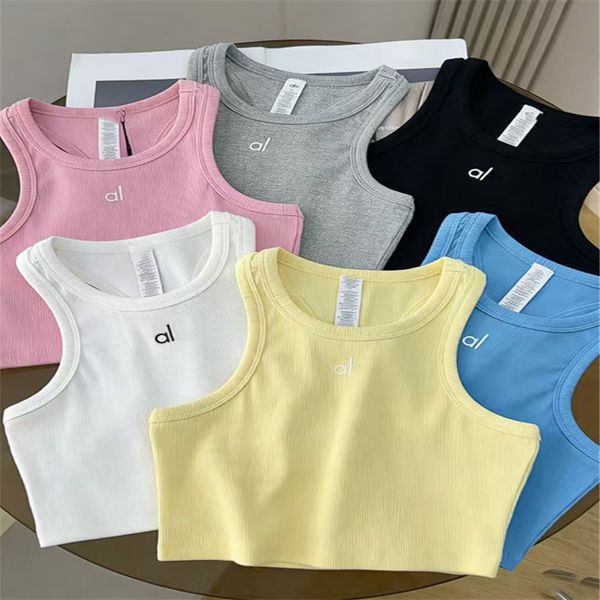 Designer tank top Women's Ribbed Yoga Tank Top Sleeveless Cropped Sports Vest Breathable Fitness Top for Pilates Workout Running - Apparel - djzhucl