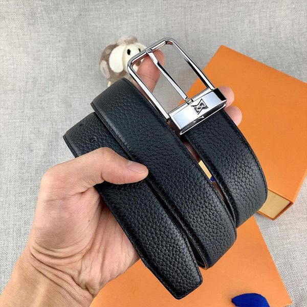 Man Belt Designer Genuine Leather Belts Width 3.4cm Classic Needle Buckle Gold Sliver Color Litchi Striped Plain Black Brown Colors - Fashion Accessories - djzhucl