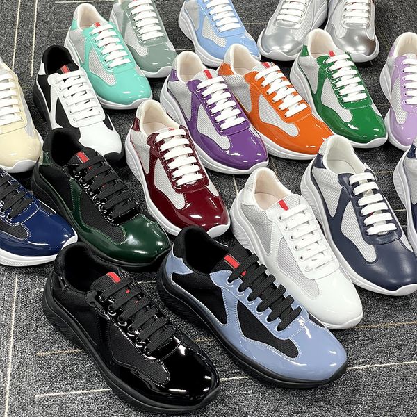 Men Women Patent Leather Black Mesh Lace Up Casual Sneakers Flat Outdoor Sports Running Trainers Shoes Big Size 49 With Box NO53 - Shoes & Accessories - djzhucl