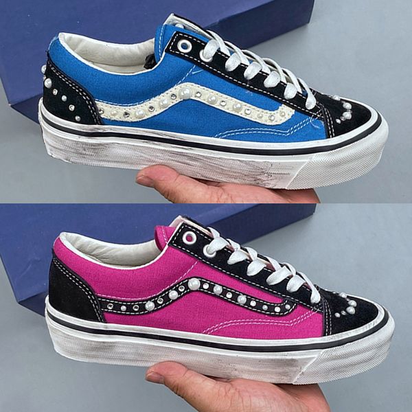Latest Designer Canvas Shoes Men Women Pearlized Sneakers White Fuchsia Red Blue Pearl Shoes Retro Skate Flats Trainers Outdoor Casual Shoes 1083 - Shoes & Accessories - djzhucl