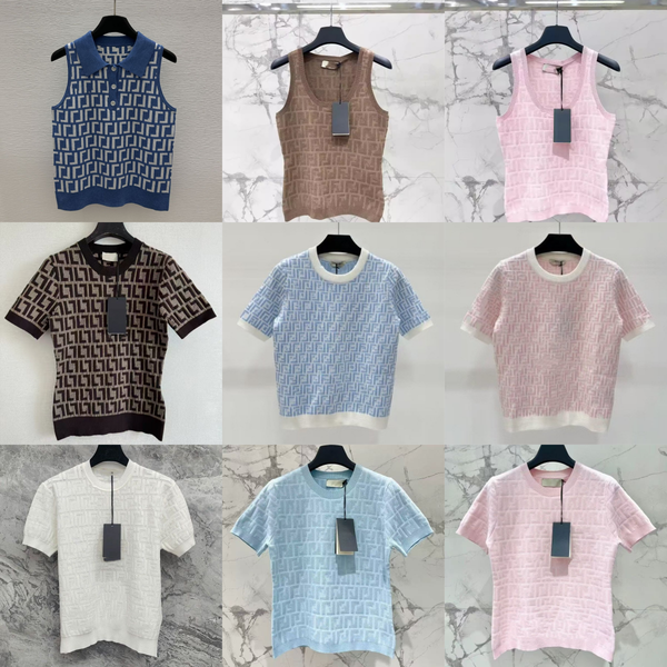 Womens Designer T Shirt Luxury Jacquard Knit Short Sleeve Textured Geometric Pattern Slim Fit Summer Tops - Apparel - djzhucl