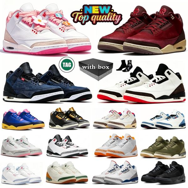 With box 3 Basketball Shoes 3s Black Cat Medium Olive SoleFly Brazil BIN 23 True Blue Worlds Best Dad Champagne Oysters Denim Pink Glow Mens Womens Trainers Sport - Shoes & Accessories - djzhucl