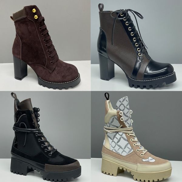 Designer Women Ankle Boot Luxury Martin Desert Boots High Heel Boots Suede Calf Leather Winter Boots Camel Over Knee Boot Woman Classic Vintage Print High Quality 013 - Shoes & Accessories - djzhucl
