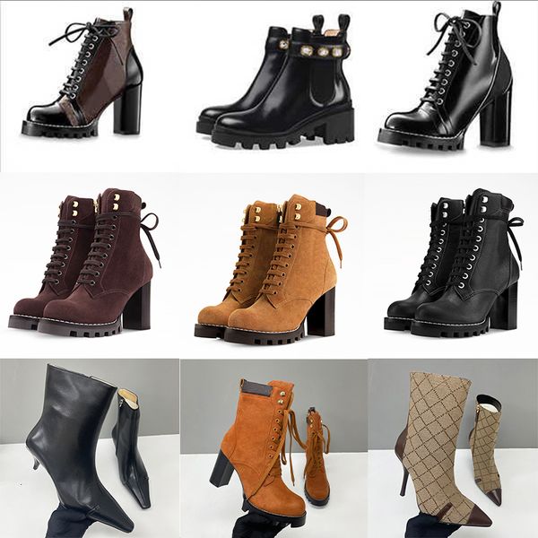 2026 Designer Star Trail Ankle Boots Martin Desert Boot High Heels Boots Women Leather Boots Vintage Print Jacquard Textile Fashion Platform Suede Boot Shoes 013 - Shoes & Accessories - djzhucl