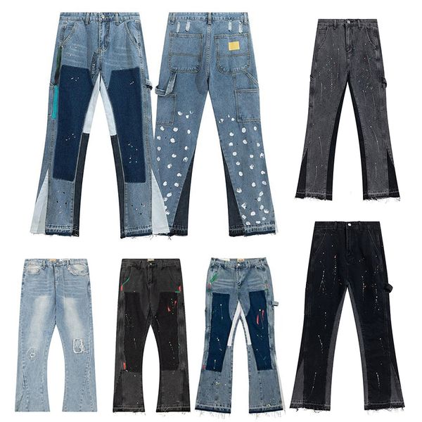 Mens Designers Flared Jeans Hip Hop Spliced men jeans Distressed Ripped Slim Fit Denim Trousers Mans Streetwear Washed Pants Size S-XL - Apparel - djzhucl