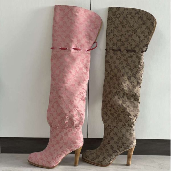 Women Designer Boots Over The Knee Boots Winter Long Boot Adjustable Straps Canvas Zipper Laces Original Shoes Ladies Girls Sexy High Boot 317 - Shoes & Accessories - djzhucl