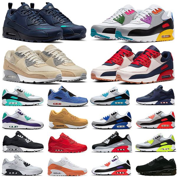 Designer 90 Running Shoes Men Women Fashion Shoes Leather Mesh Triple Black White Red Blue Light Smoke Grey Sneaker Trainers Outdoor Sports Tennis Eur 36-45 - Shoes & Accessories - djzhucl