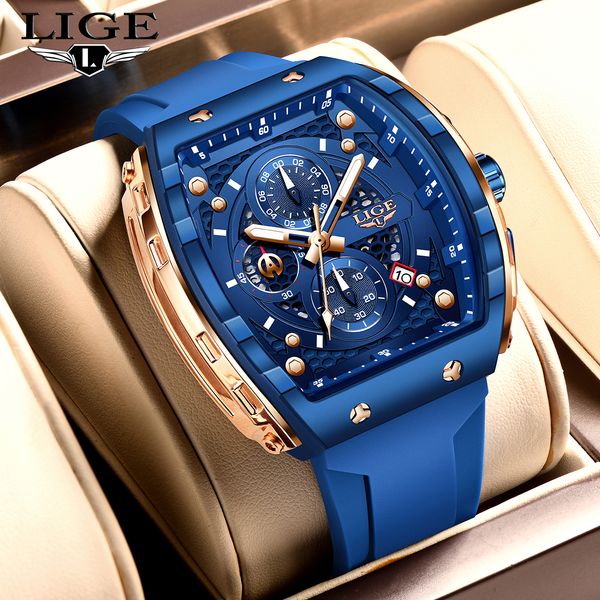 LIGE Top Brand Luxury Square Quartz Watches for Men Fashion Casual Sport 50M Waterproof Man Watch Auto Date Military Chronograph - Watches - djzhucl