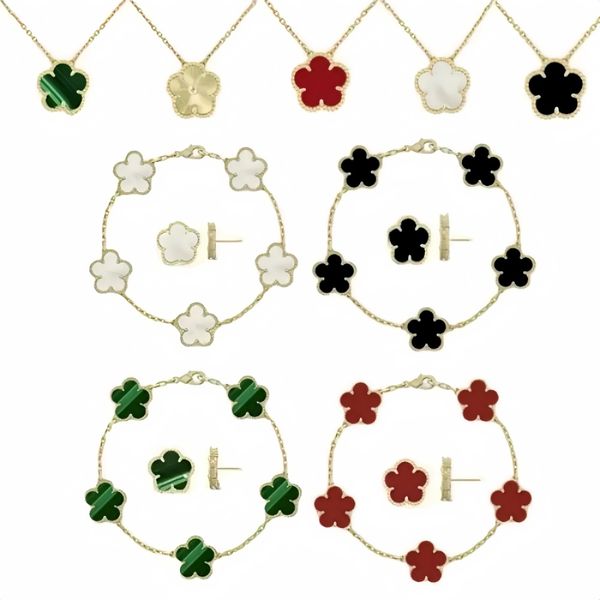 Luxury 4 Four Clover Necklace Luxury Designer Jewelry Set Pendant Necklaces Bracelet Stud Earring Women Christm Valentine's Day Birthday Gift Gold Flower Necklace - Jewelry - djzhucl