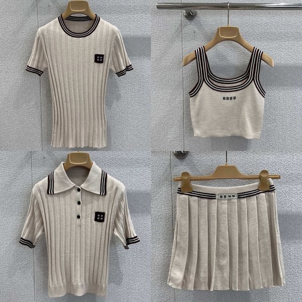 Luxury Letters Knits Polos Tops For Women Designer Pleated Mini Skirt Summer Knitted Tennis Sporty Jumpers Sexy Y2k Crop Slim Fit Tank Vest - Apparel - djzhucl